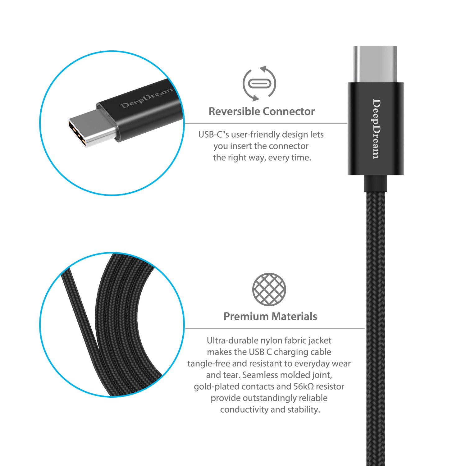 USB C Kabel auf USB 3.0 Snowkids [2 Stück] 2m USB Type C Ladekabel, Nylon Type-C kabel für Samsung Galaxy S8 Plus,Note 8, Huawei P10/P9, Sony Xperia XZ, Lumia 950/950XL,Nexus 5X/6P,HTC 10/U11,OnePlus