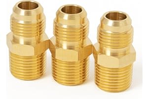 ChillWaves Brass Flare Tube Fittings, 3/8" Male Flare x 1/2" NPT Male Half Union Gas Adapter Pipe Connector for Propane(3-PACK)