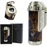 Torch Lighter,Triple Jet Flame Refillable Windproof Adjustable Butane Gas Lighter with Punch for Candle,Camping,Grill (Fuel Not Included)