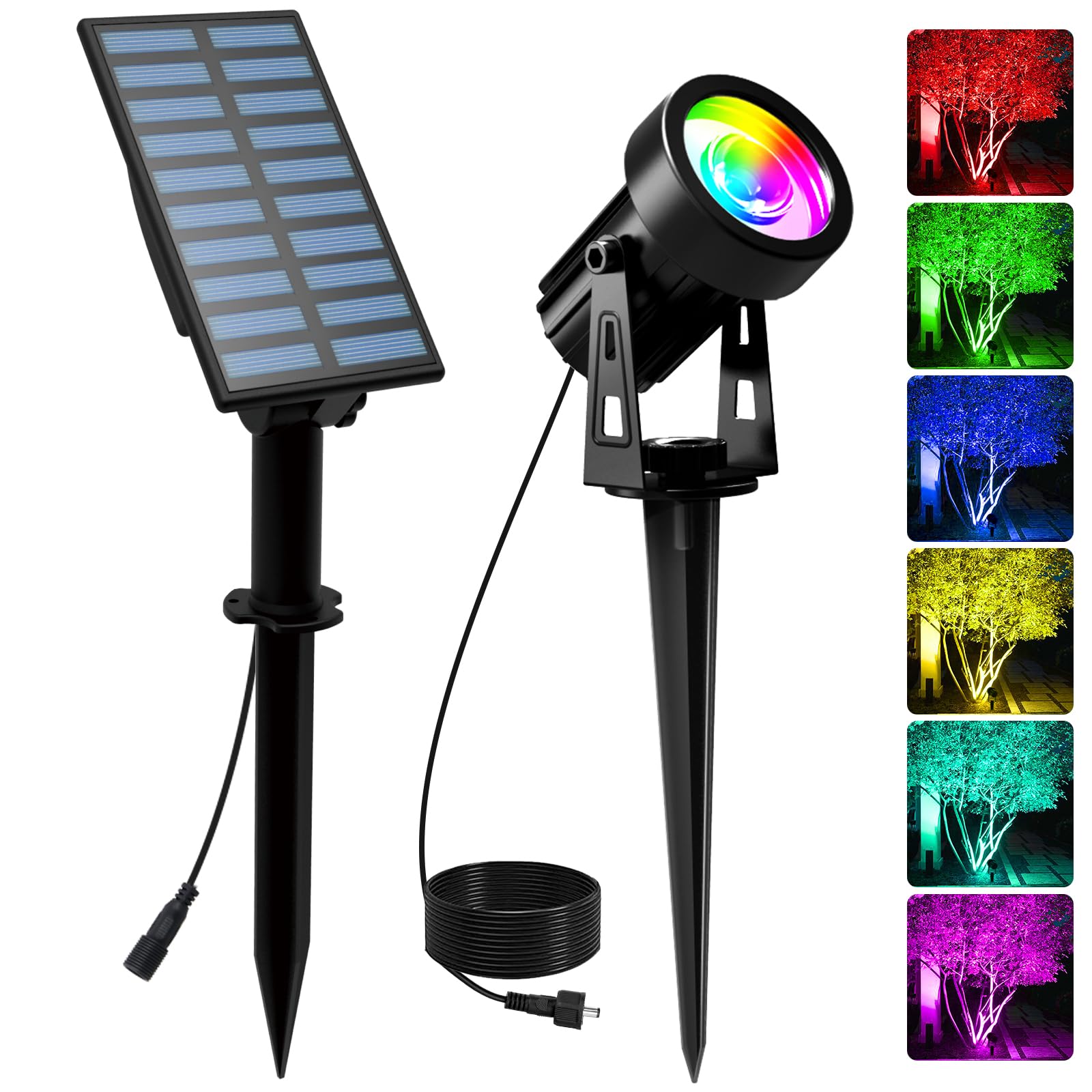 T-SUNUS Solar Garden Spot Lights, LED RGB Solar Light Outdoor Garden, IP65 Waterproof Auto ON/Off, Christmas Landscape Light, for Driveway, Pathway, Pool, Trees
