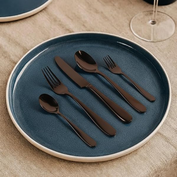 SILVERWARE SET FOR 6, 30-PIECE FAMOUS HAUS LONDON FORGED FLATWARE SET, STAINLESS STEEL CUTLERY SET WITH FORK KNIFE SPOON, MATTE BLACK FINISH, NICKEL FREE & DISHWASHER SAFE, WEDDING GIFT