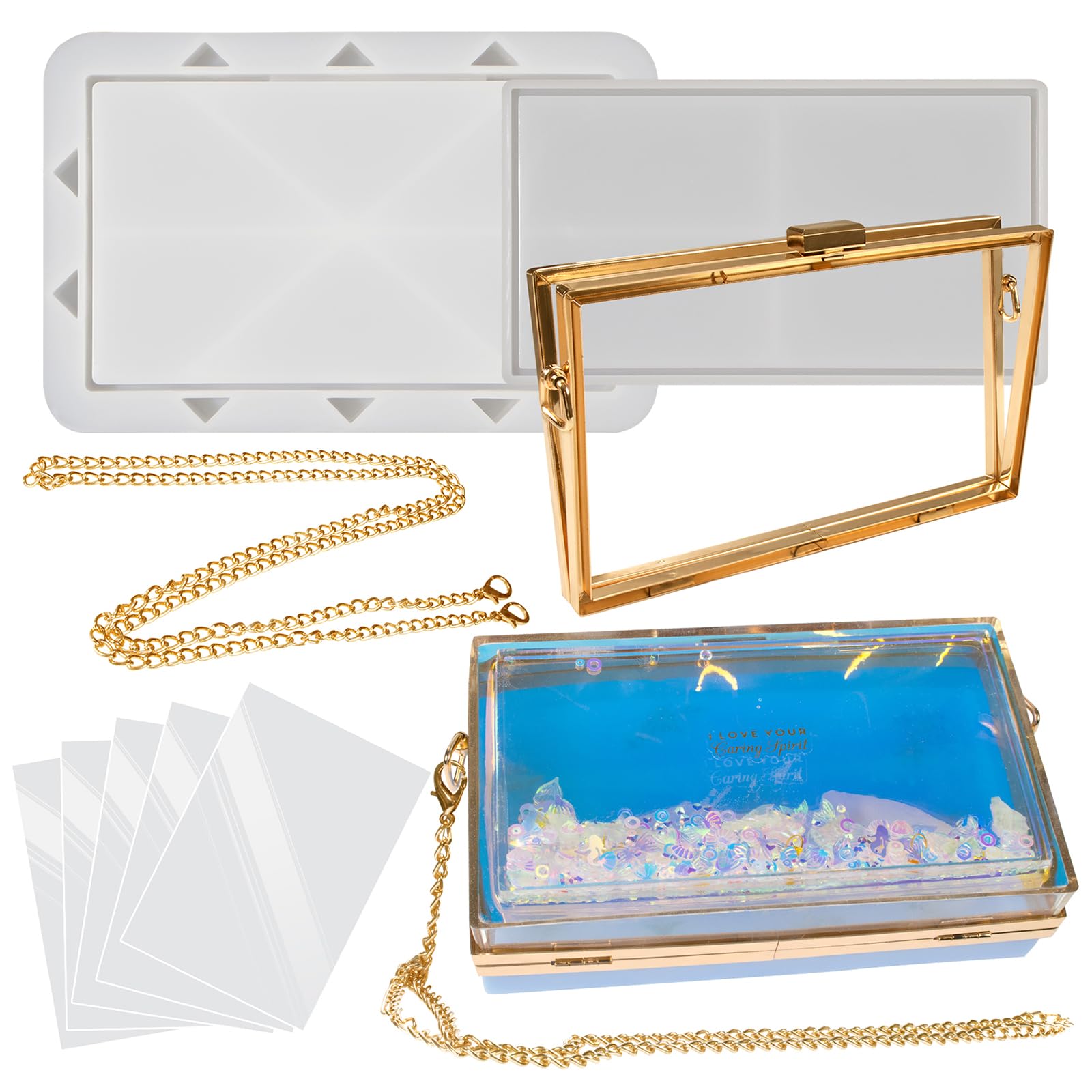Resin Shaker Mould Clutch Purse Complete Kits of 9 Large Rectangle Bag DIY Accessories