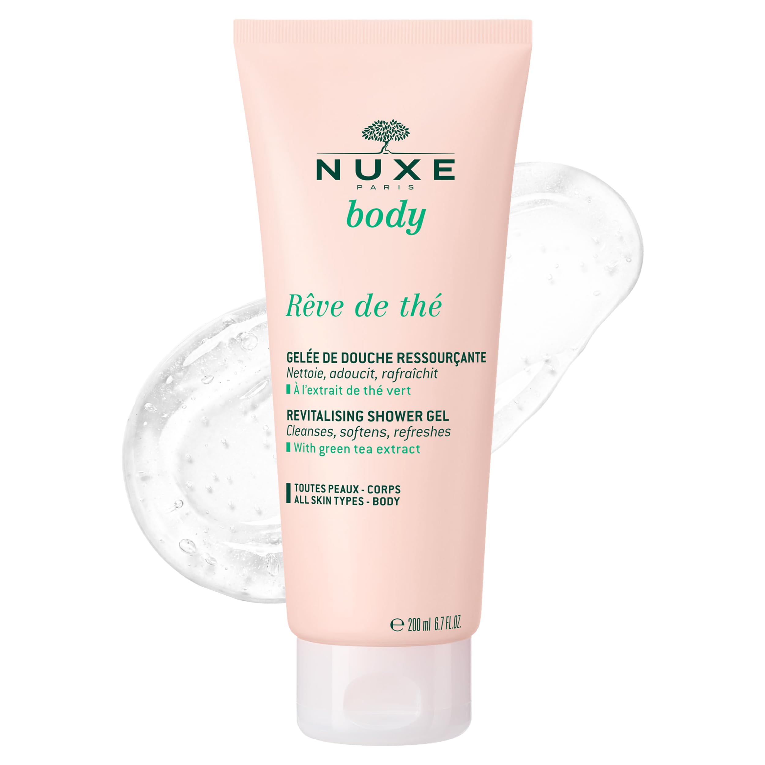 Nuxe Rêve de Thé Revitalising Shower Gel 200ml, Refreshing Daily Body Wash, With Green Tea to Cleanse & Soften Skin, Leaves a Delicate Fragrance, Vegan Formula