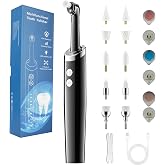 InFanso Tooth Polisher Plaque Remover for Teeth, Whitening Kit with 10 Brush Heads &amp; 6 Polishing Pastes, 5 Smart Modes to Effectively Remove Stains, Yellowing and Plaque, Rechargeable, Black