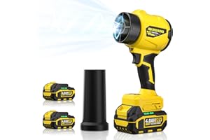 VERVEWAVE Leaf Blower with 2 X 4.0Ah Battery and Charger, 20V Cordless Blower for Lawn Care, & House Cleaning, 980,000 RPM Jet Blower, Extended Nozzle & Earbuds Included, Yellow