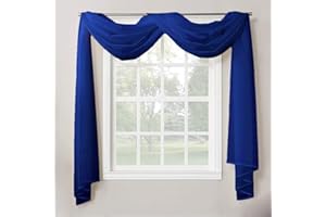 Decotex 1 Piece Sheer Voile Home Decor Fully Hemmed Scarf Valance Swag Topper (54" X 216", Royal Blue)