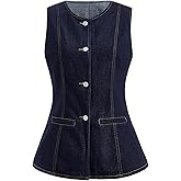 winkbay Women's Long Denim Vest Vintage Button Up Crew Neck Y2k Jean Jacket Streetwear