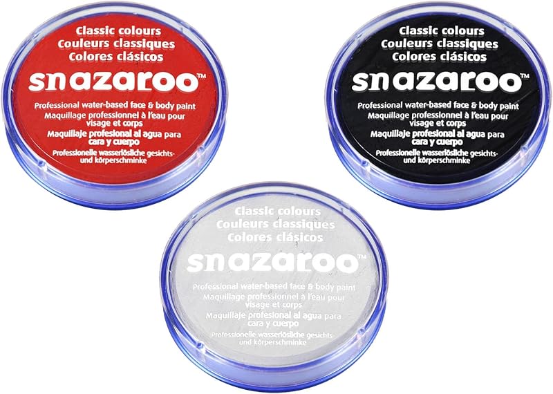 Jokeshop 18ml Snazaroo Face & Body Paint Set Black White Red Dead Vampire