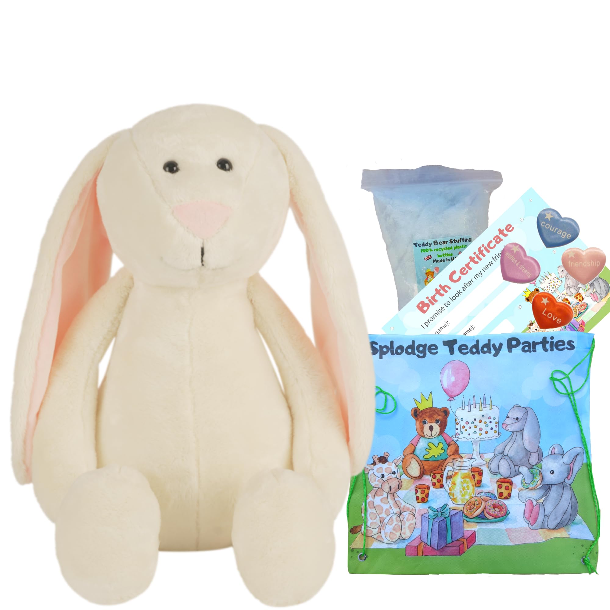 Splodge Teddy Parties - White Bunny Soft Plush Toy - 16 inch / 40cm - Build your own Teddy Bear Kit