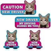 4Pcs Newbie Cat Magnetic Car Stickers New Driver Magnet for Car, Student Driver Magnet for Car, New Driver Sticker Funny Car Magnets, Can Be Used During Day & Night Sticker Supplies for Car Bumper