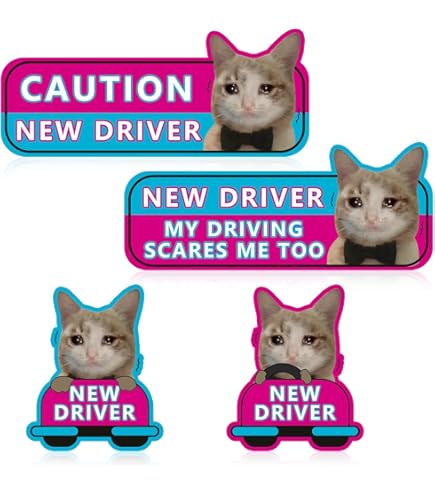 Funny Student Driver Magnet - 7.6x3.6 Inch Crying Cat Design For New & Teen Drivers