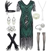 Women 1920s Gatsby Vintage Sequin Flapper Fringe Party Plus Dress with 20s Accessories Set
