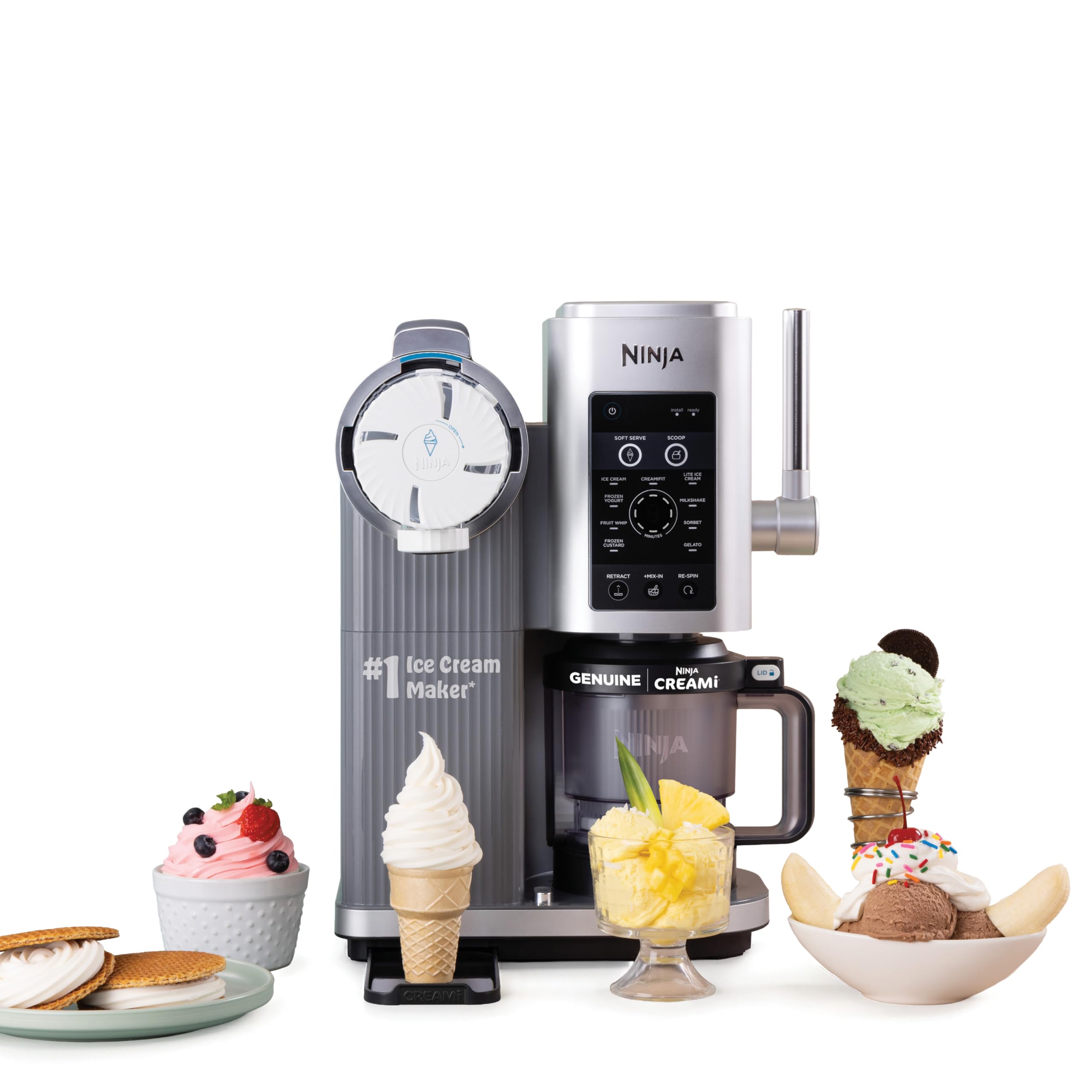 Ninja CREAMi Scoop & Swirl Ice Cream and Soft Serve Maker, Sorbet, Milkshake, Frozen Yogurt, Low Calories Program & More, 13-in-1, Soft Serve Handle & (2) CREAMi 2-in-1 16oz Pints, NC701 Image