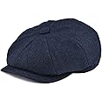 BOTVELA Men's 8 Panel Wool Blend Newsboy Flat Cap Herringbone Tweed Hat