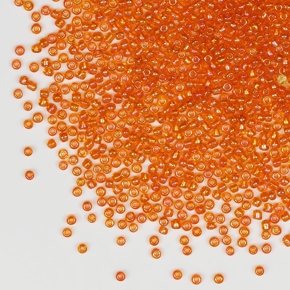 Tibaoffy Transparent Orange Colorful Beads Size 8/0 Crafts Glass Seed Beads 3mm for Jewelry Making (Total About 100g About 3600pcs)