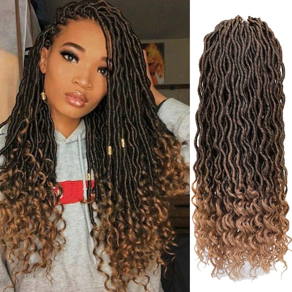 XiuYuan 6 Pcs/Lot Goddess Ombre Faux Locs Crochet Hair With Curly Ends 18 Inch Synthetic Crochet Braids Hair Extensions (T27#)