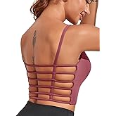Pfreesea Strappy Sports Bras for Women High Support Open Back Workout Tops Longline Tank Top with Built in Bra Yoga Crop Bras