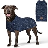 KYEESE Dog Sweater for Large Dogs with Leash Hole Warm Pullover with Reflective Yarn Male Thick Stretchy Knitwear Winter Soft Pet Coat boy for Cold Weather Comfy Dog Sweaters, Navy Blue, XX-Large