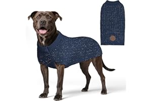 KYEESE Dog Sweater for Large Dogs with Leash Hole Warm Pullover with Reflective Yarn Male Thick Stretchy Knitwear Winter Soft Pet Coat boy for Cold Weather Comfy Dog Sweaters, Navy Blue, XX-Large
