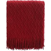 BATTILO HOME Christmas Red Throw Blanket for Couch, Textured Soft Burgundy Throw Blankets, Decorative Knitted Red Blanket for Sofa Bed Living Room, 50"x60"