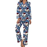 MAIWELL Personalized Pajamas For Women Set Funny Custom Pet Dog Face Pajamas Photo Pjs Gift Long Sleeve Button Down Sleepwear