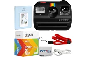 PHOTO4LESS Polaroid Go Generation 2 Instant Film Camera Bundle with Polaroid GO Color Film, Double Pack and Photo Album + Cloth (4 Items) (Black)