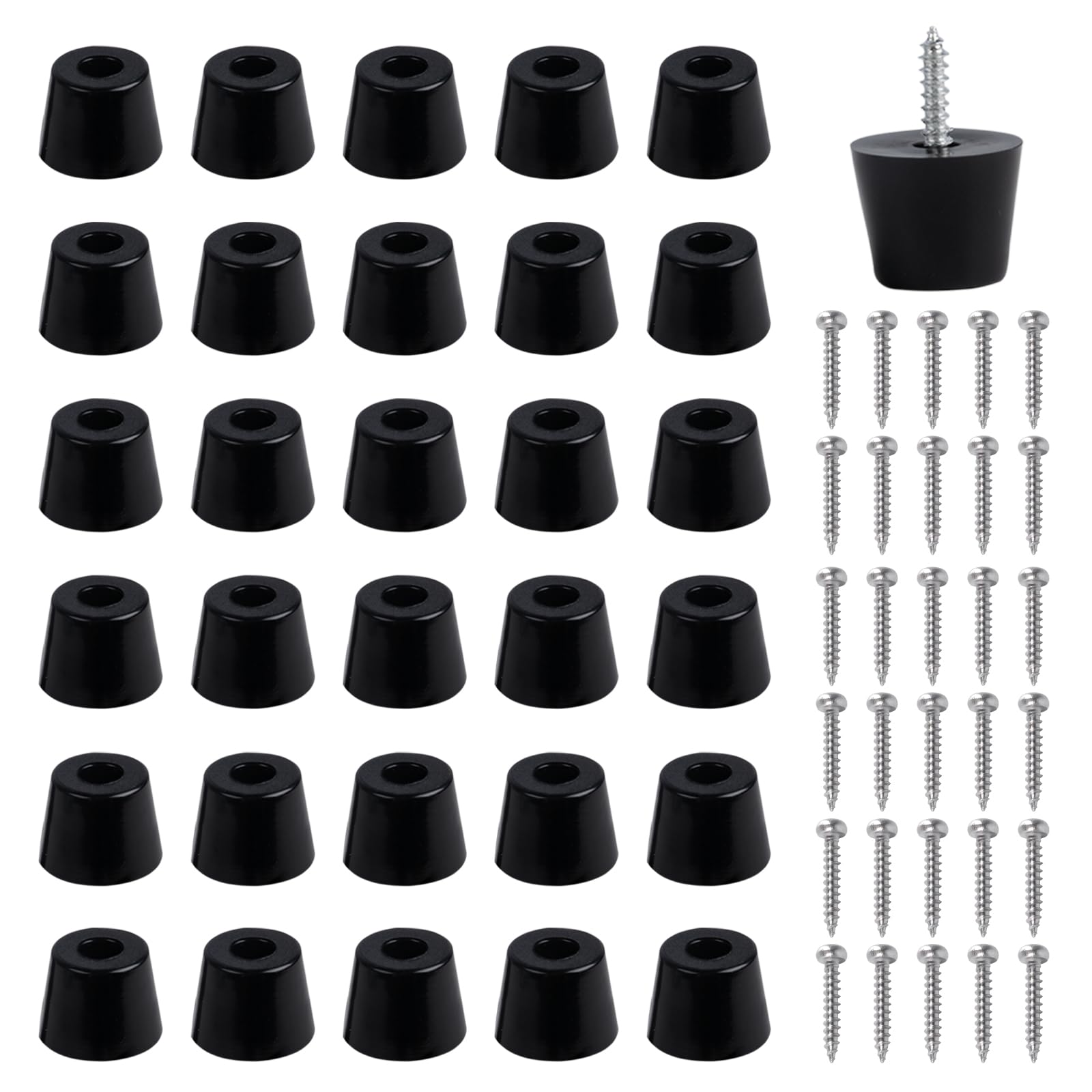 SPDYCESS 30 PCS Round Furniture Rubber Feet Bumpers with Matching Screws, Anti-slip Furniture Legs Protectors Pads with Stainless Steel Washer for Cutting Board Desk Table Cabinet(D17x14xH13mm)