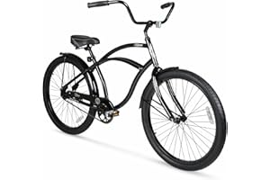 Hyper Adult Beach Cruiser Bike Men 26 Inch Commuter Bike with Rear Coaster Brake and Oversize Comfort Seat Commuter Bicycle Men with Sturdy Steel Vintage Cruiser Bike Frame. Beach Cruiser (Black)