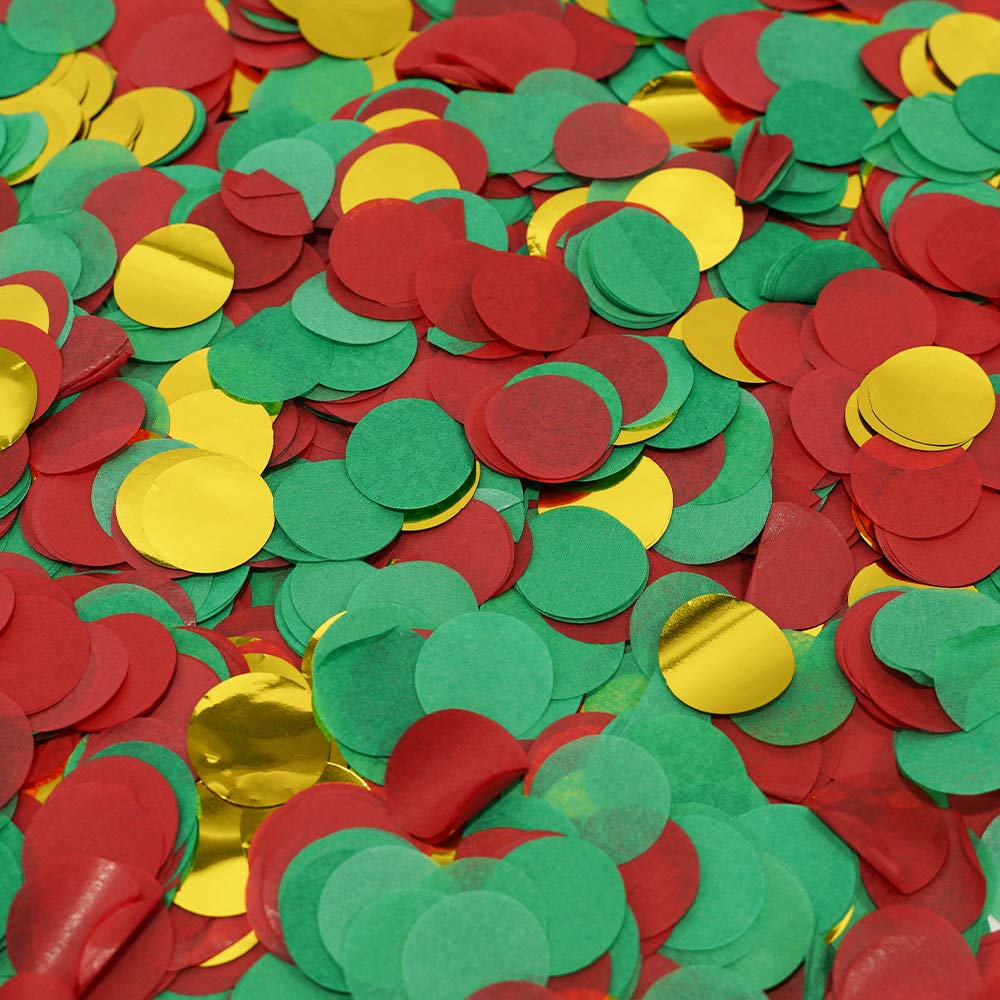 2.5cm Paper and Foil Confetti Christmas Mix Round Tissue Confetti 6000pcs for Parties Weddings Birthday Party Balloon Table Decoration (Red, Green Gold)