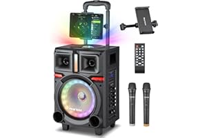 HEARTSEA Karaoke Machine for Adults, Portable Bluetooth Speaker with 2 Wireless Microphones, PA System with Disco Lights for Big Party, Outdoor, Supports USB/TF/REC/AUX, Ideal Gifts for Family