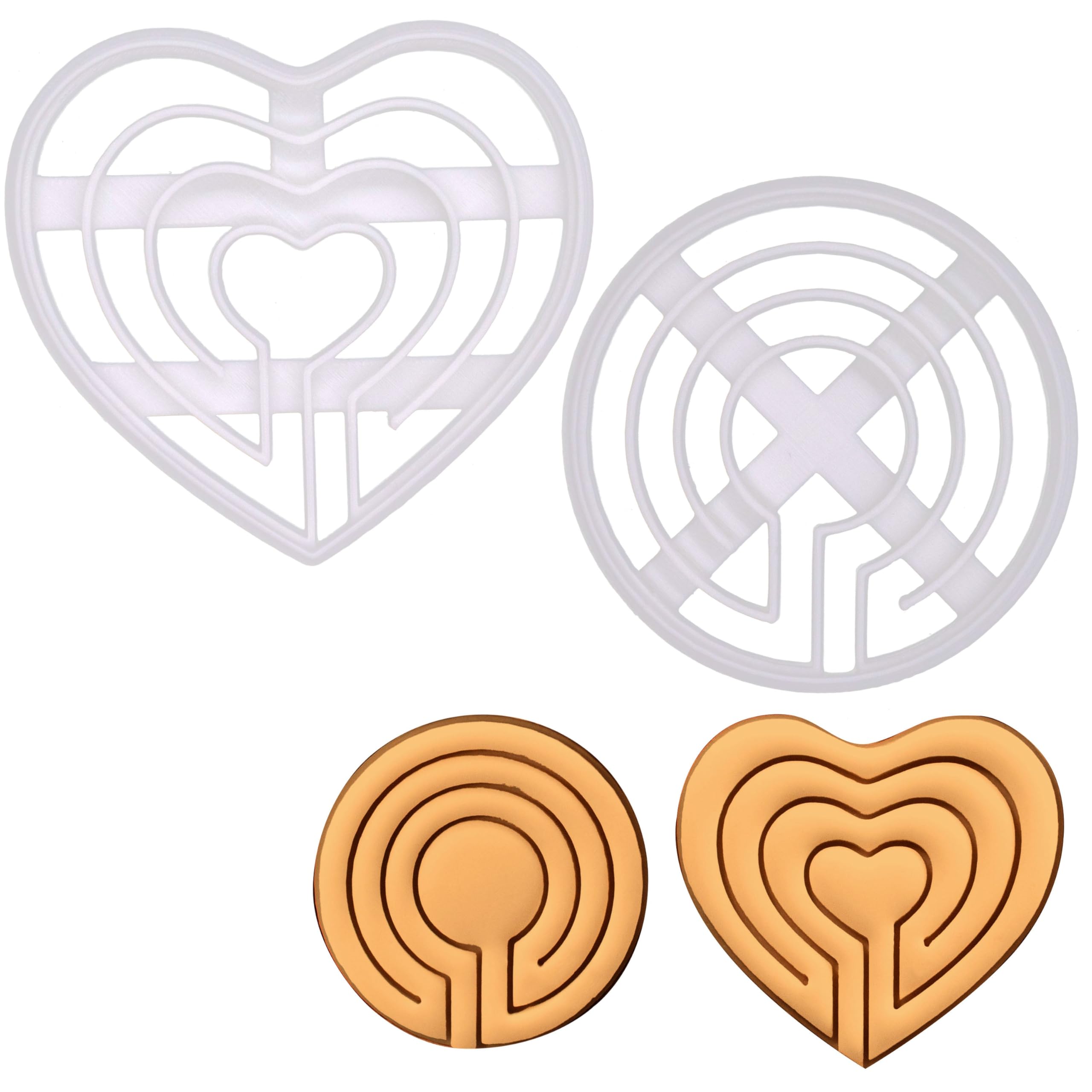 BAKERLOGY Set of 2 Labyrinth Cookie Cutters - Detailed Biscuit Cutter Design for Baking and Crafts, Ideal on Fondant, Dough, Clay