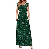 DB MOON Womens 2026 Maxi Dresses Empire Waist Long Summer Dress Casual Cap Short Sleeve Sundress with Pockets