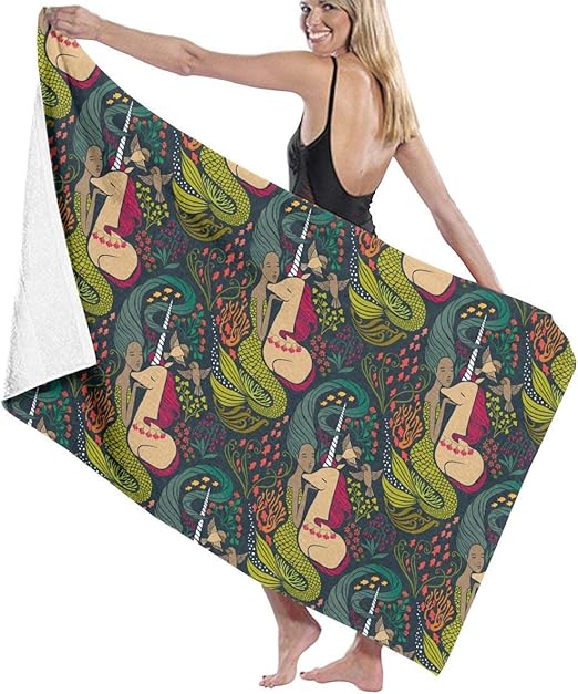 Hotyle Toallas de baño de Playa temáticas Verdes únicas de Unicornio
