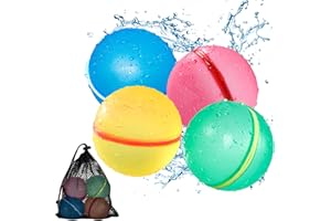 KIKAPABI Water Balloons Reusable, Water Ball Self Sealing Quick Fill Soft Silicone, Summer Fun Splash Water Bombs for Toddlers Kids 3-12, Outdoor Water Toys for Backyard, Pool, Water Activities, 4PCS