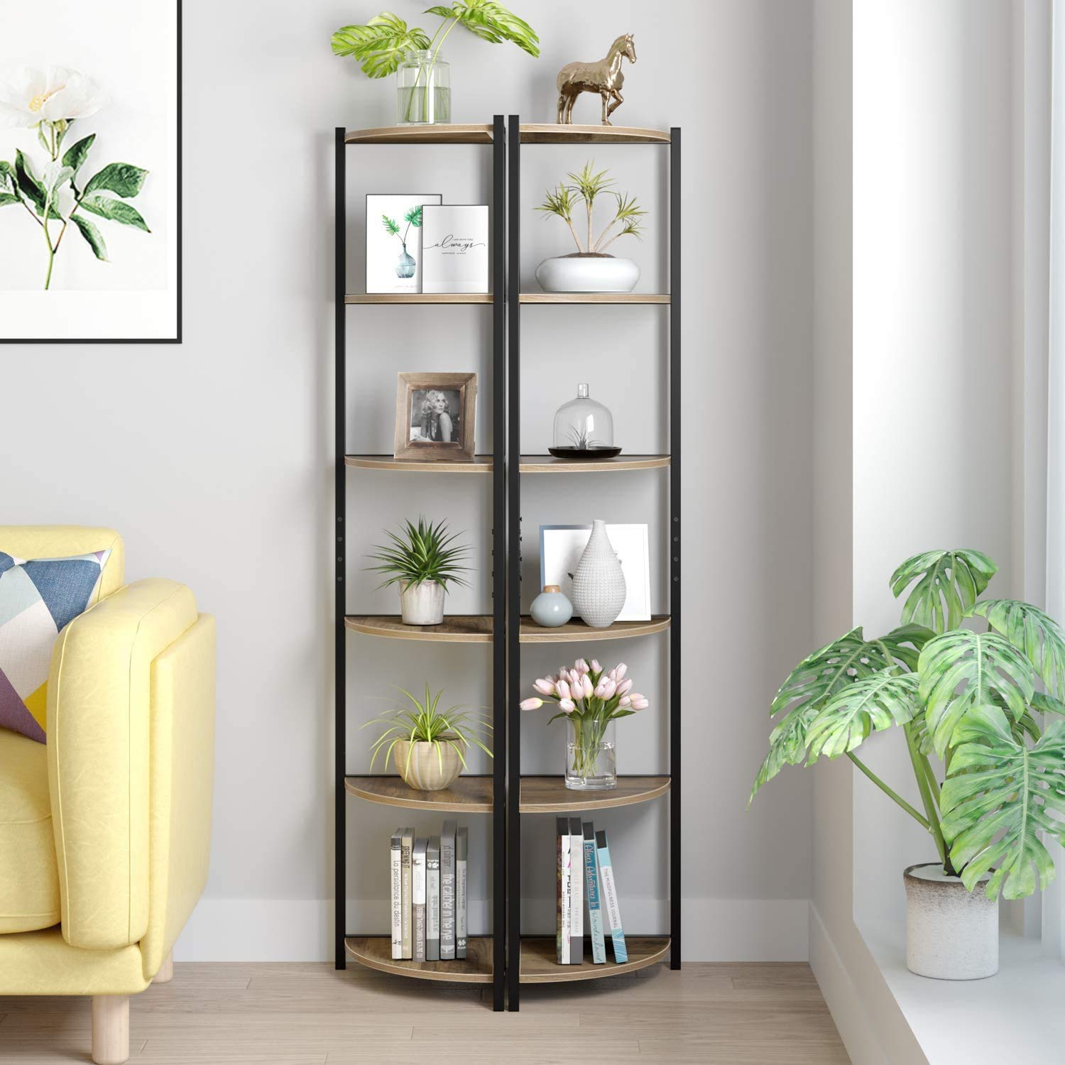 Buy HOMECHO 6 Tier Corner Shelf, Industrial Corner Bookcase Small