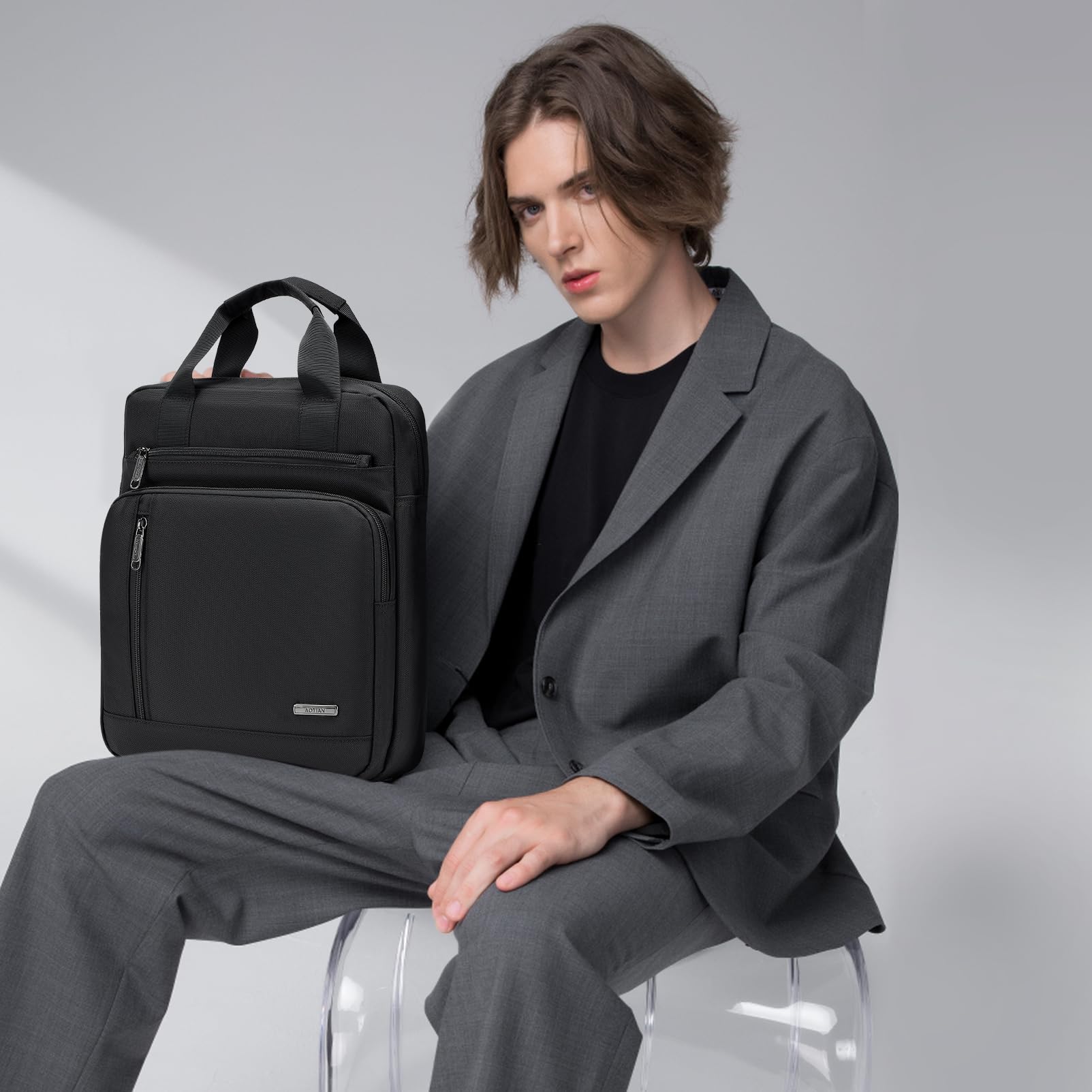 SUCIKORIO Umhängetasche Herren Groß, Multi-Pocket Schultertasche Herren Laptop 14 Zoll 28x33x10cm Wasserdicht Oxford Sling Crossbody Bag Schwarz Herrentasche Mit Oberem Griff für Arbeit, Reise 3