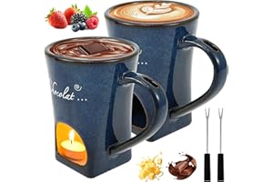 Chocolate Fondue Mug with Forks, 150ml Microwave Safe Ceramic Chocolate Melting Cup for Caramel Cheese Butter & Desserts, Fon