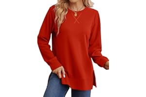 Saloogoe Sweatshirt for women Side Split Fall Fashion 2023 Long Sleeve Shirts Trending Now