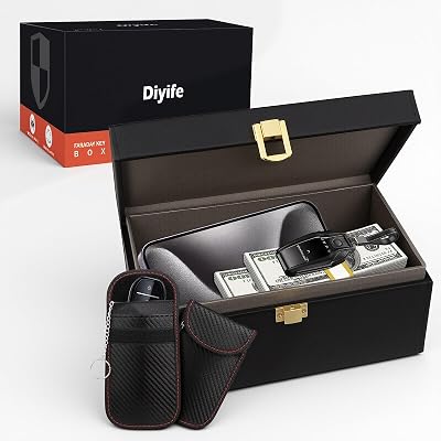 Diyife Extra Large Faraday Box for Keys & Phones with 2 Pouches Black