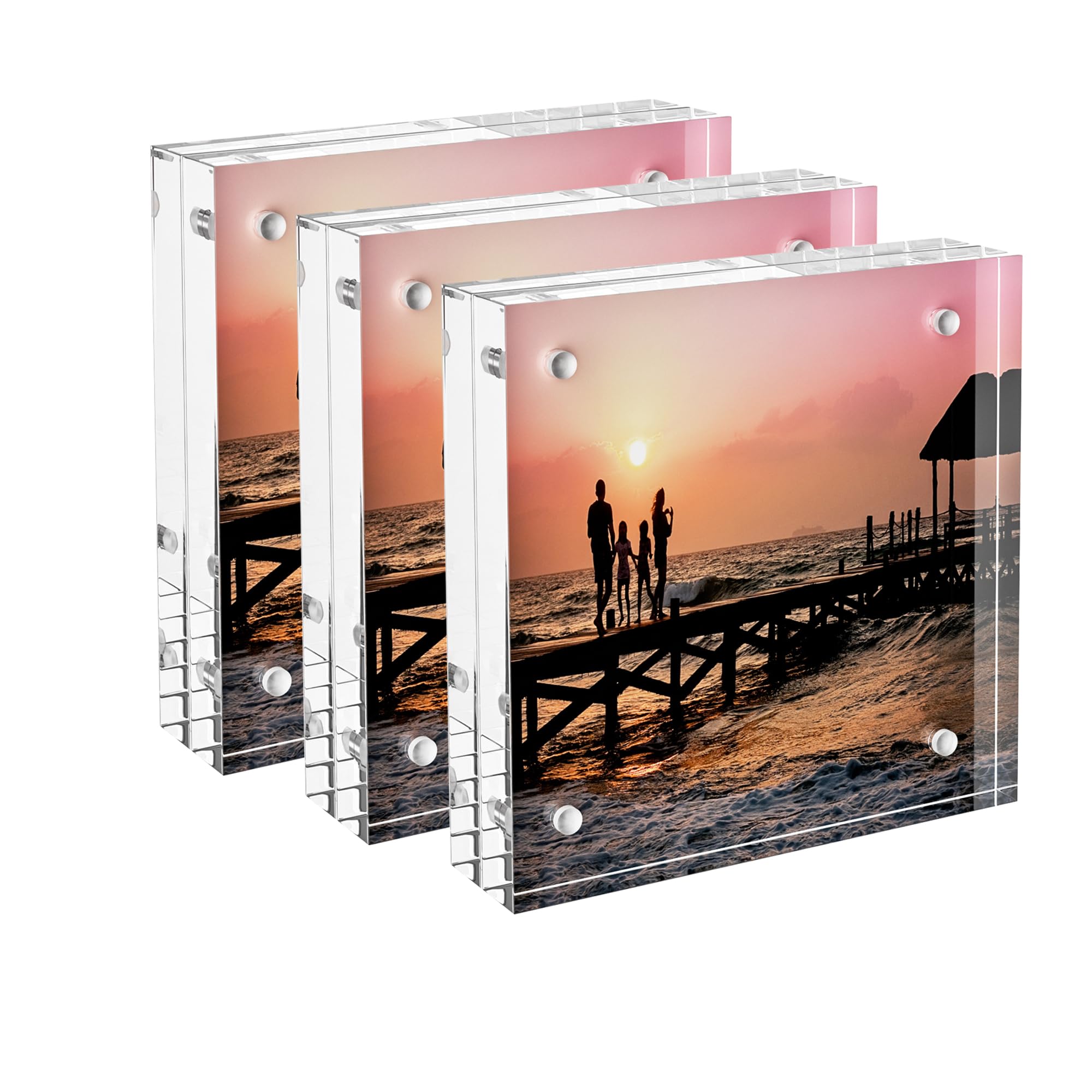 Sezanrpt 3 Pack Acrylic Picture Frames 3x3, 3 x 3 inch picture frame for 3x3 or 2x2 Pictures, Clear Double Sided Thick Photo Frames Desktop Pictures Display Small Tips Holder