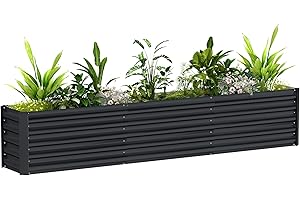 Outsunny Galvanized Raised Garden Bed, 8 x 1.3 x 1.5ft Rectangular Planter Box, Reinforced Outdoor Raised Bed with Open Botto