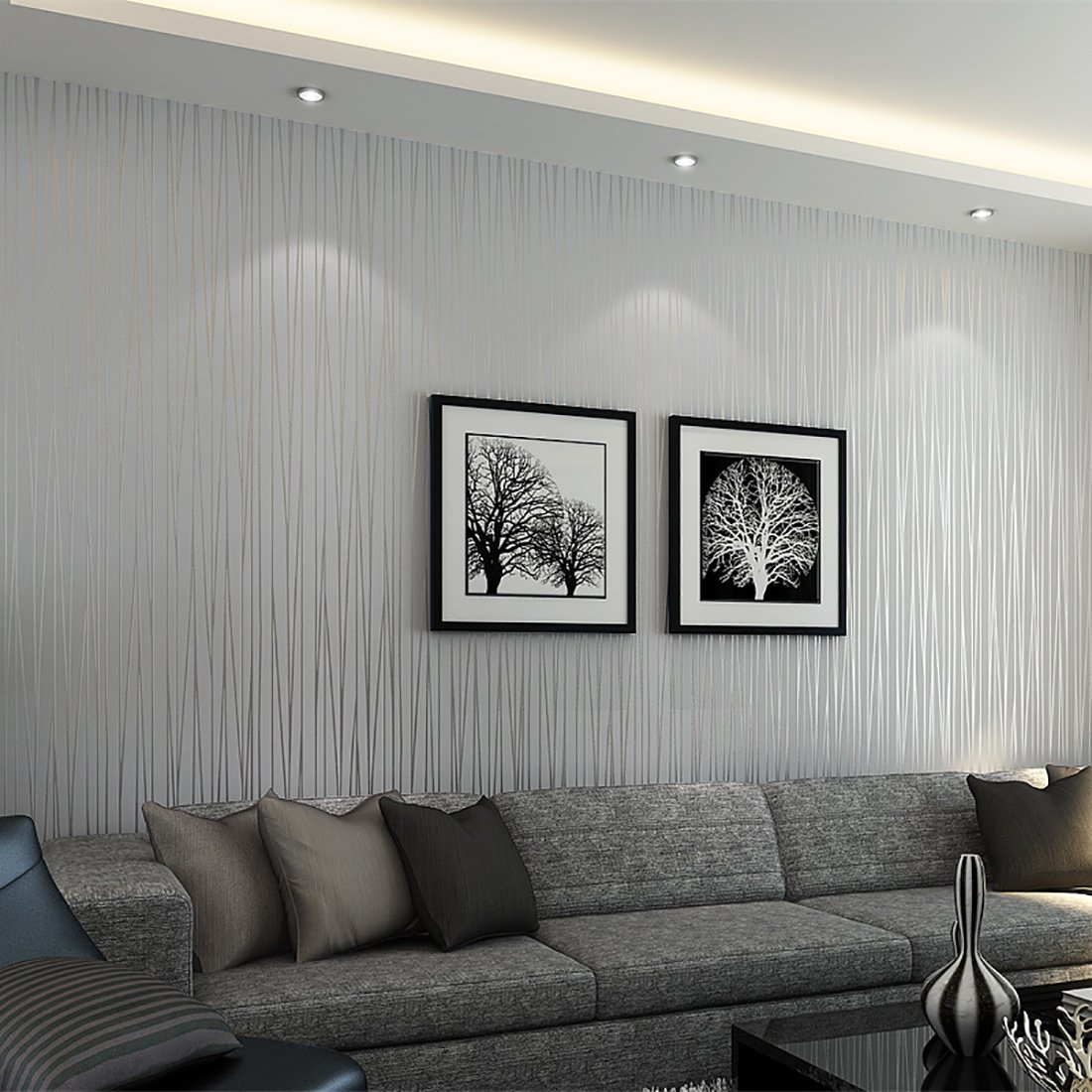 Warmiehomy 10m x 0.53m Textured Non-Woven 3D Wallpaper Walll Decoration for Living Room Bedroom Silver Grey — image 1