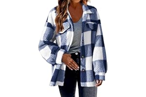 KICILVS Fleece Jacket Women Plaid Flannel Button Down Shacket Long Sleeve Sherpa Outerwear Fuzzy Winter Coats