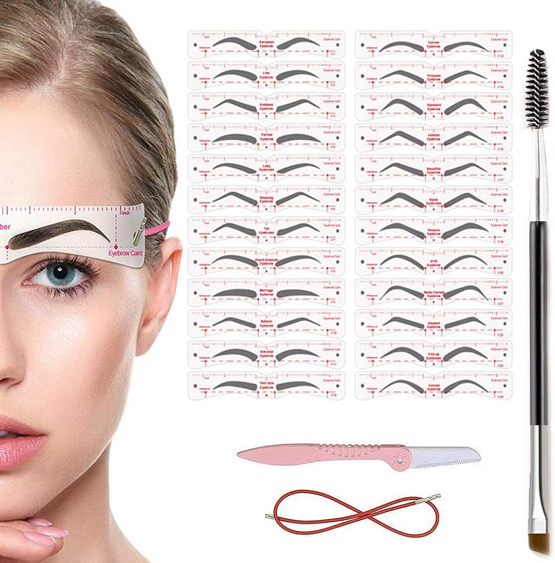TEUVO Eyebrow Stencil Kit 24 Styles Shaper Beginner Brow Razor Brush Reusable