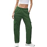 QIBABU Womens Fleece Cargo Sweatpants Casual Baggy Wide Leg Jogger Pants Athletic Open Bottom with Pockets