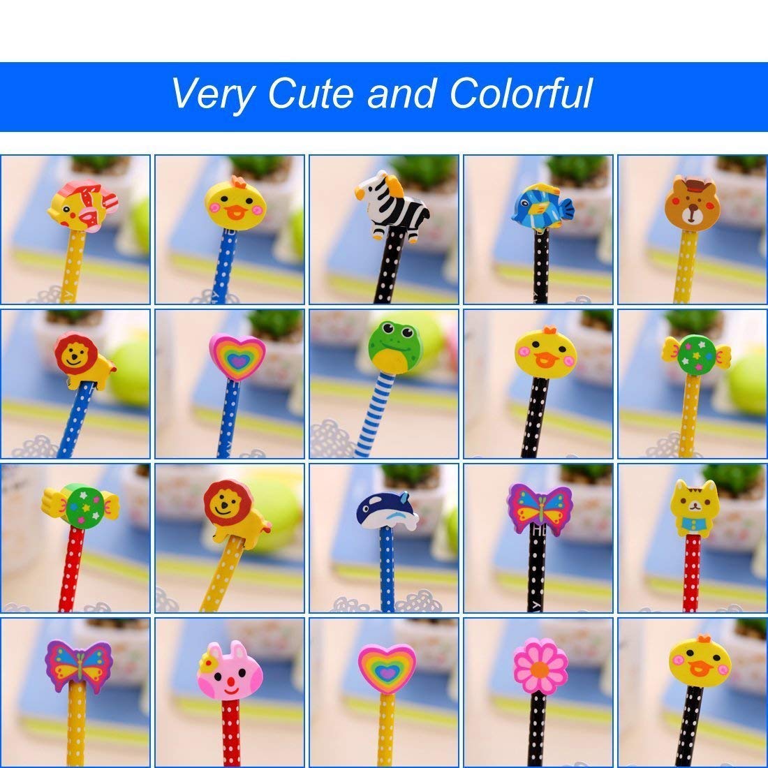 Morkia Matite per Bambini 20pcs Matite con Gomma da Disegno Set Matita Del Fumetto Matita in Legno,Ideale per Regalo dei Bambini per Festa di Compleanno Bambini Party Festival