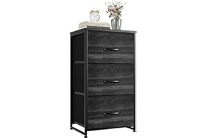 Nicehill Nightstand, Dresser with 3 Drawers, Bedside Table Chest of Drawers, Small Dresser for Bedroom, Kids' Room, Closet, Kids Dresser with Wooden Top Steel Frame, Modern, Black Wood Grain