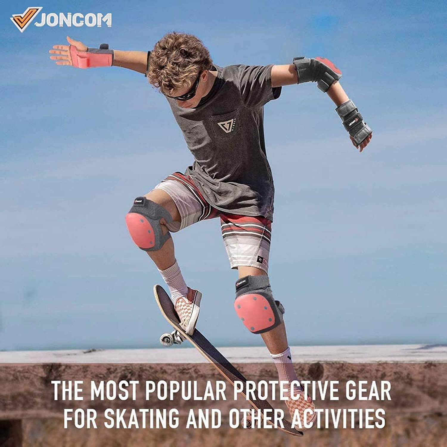 JONCOM Kids Youth Adult Skateboard Elbow Pads Knee Pads with Wrist Guards 3 in 1 Protective Gear Set for Skateboarding Skating Cycling Biking Bicycle Scooter : Sports & Outdoors