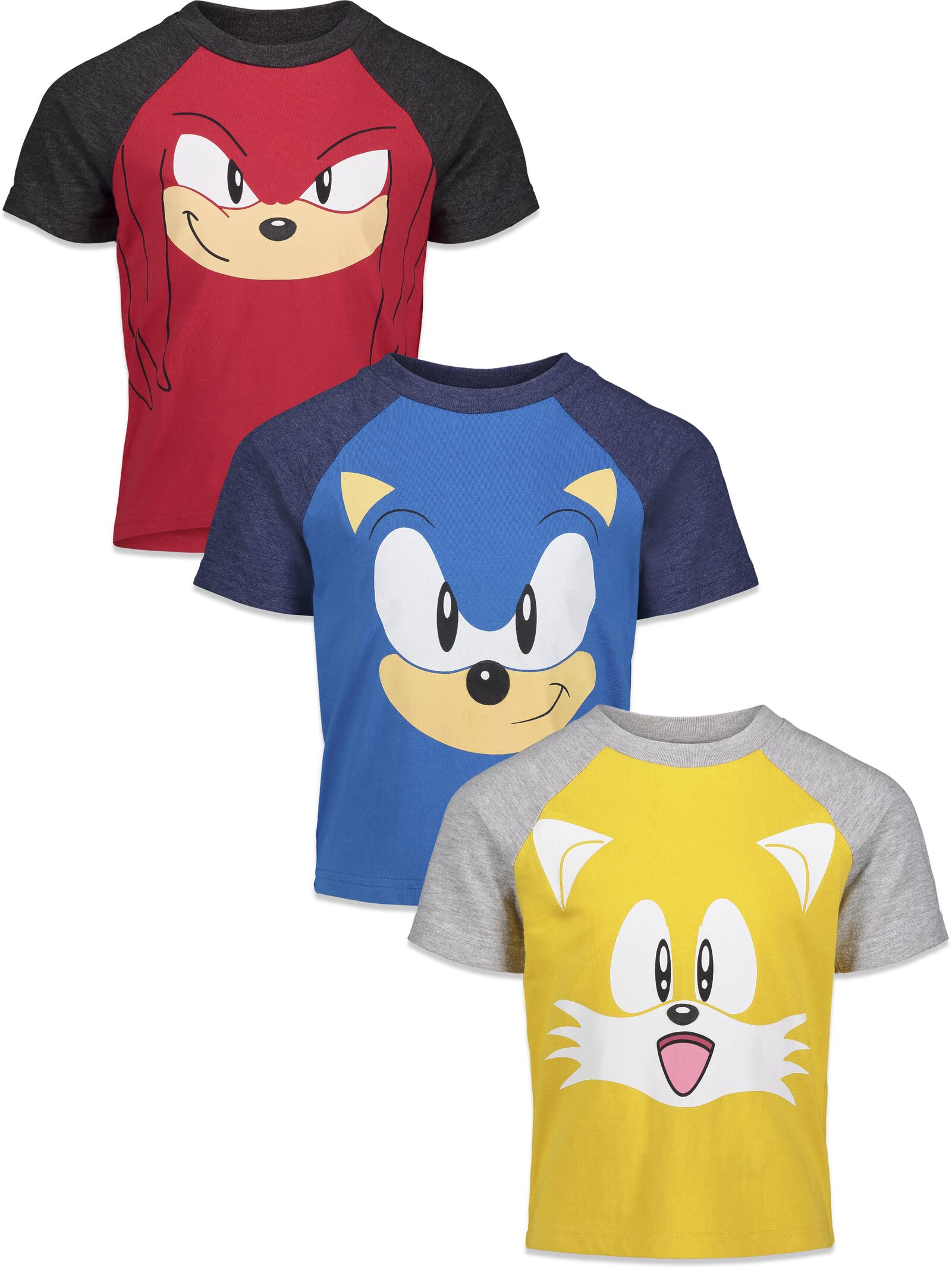 SEGA Sonic The Hedgehog 3 Pack Raglan T-Shirts Toddler to Big Kid Sizes (2T - 18-20)