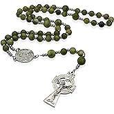 Sinai Rosaries St Patrick Green Jade Rosary, Irish Rosary with Stainless Steel Celtic Cross and Medal